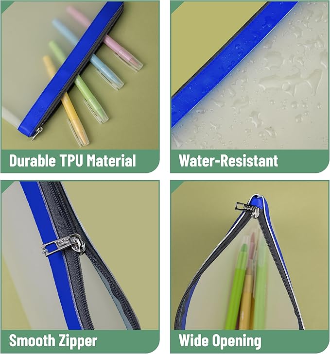 Mr. Pen- Clear Pencil Pouch, 9" x 6.88", 3 Pack, Durable TPU Material, Large Water-Resistant Pencil Bags with Smooth Zipper, Multipurpose Clear Pouch for Stationery, School, Office, Travel Supplies