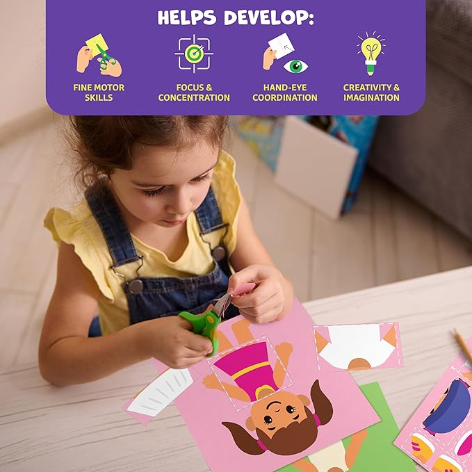 Clever Fox Play Snip & Shape Scissor Skills Activity Book for Kids Ages 3 4 5 6 7 – Arts & Crafts Kit with Safety Scissors for Toddler – 30 Preschool Cutting Craft Activities for Boys & Girls