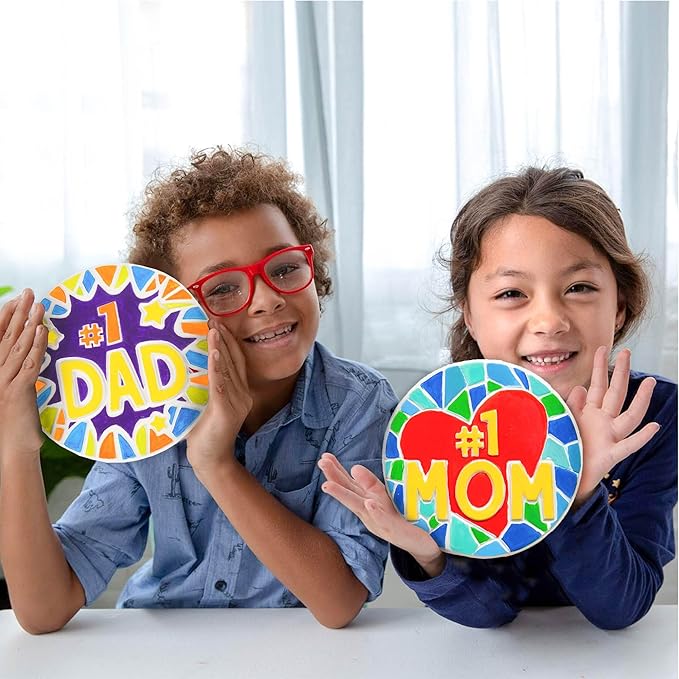 Creative Roots Paint Your Own #1 Dad Stepping Stone, Paintable Ceramic 7 in. Stone, Includes 6 Acrylic Paints & Paintbrush, Great Arts and Crafts for Kids Ages 8-12