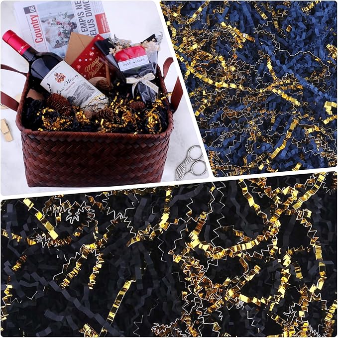 TANMWZK Crinkle Cut Paper Shred Filler 8 oz (1/2 lb) Gift Wrapping & Gift Basket Filler for Christmas,Halloween & Wedding Decorations,Easter Basket Grass Filler (Red,White and Blue)