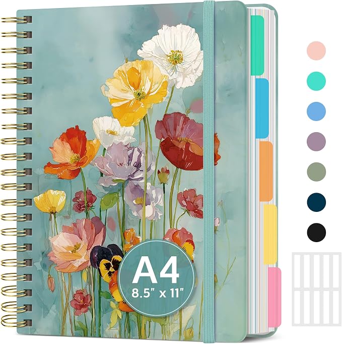 Taja Spiral Notebooks for Work 5 Subject Notebook with Removable Dividers
