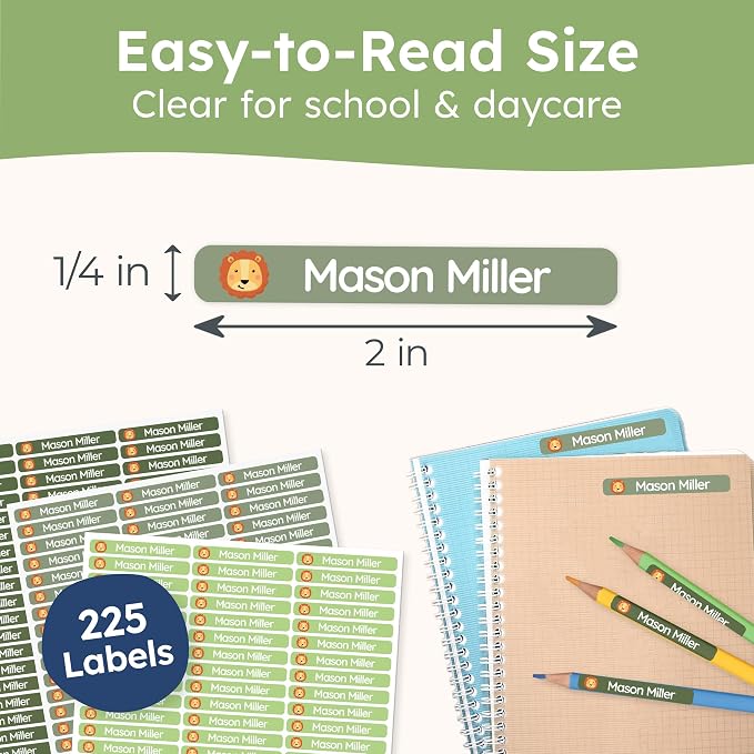 Personalized Kids Name Labels for Pencils Green [225pcs] - Waterproof Name Stickers for School & Daycare - Pencil Custom Name Stickers - Children Name Stick On Labels for Pens (2.0”x0.3”)