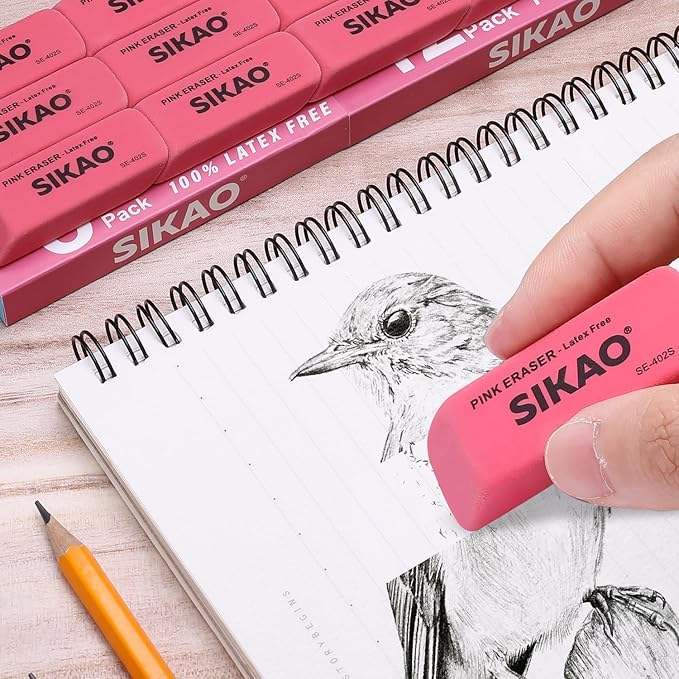 Pink Erasers, 12 Pack Pencil Erasers for Kids – Latex-Free & Smudge-Free Beveled Rubber Erasers for School Supplies, Classroom, Art & Homework