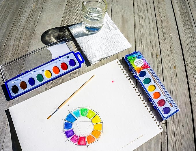 Color Swell Bulk Watercolor Paint Sets with Wood Brushes, 20 Pack, 8 Washable Colors Each, Safe and Nontoxic, for Kids, Classrooms, Parties