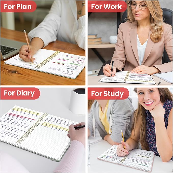 Taja Graph Spiral Journal Notebook for Women & Men, 140 Pages, Graph Paper Hardcover Notebook for Planning & Tracking, Journals for Graphing, A5(5.7" x 7.9") – Pink