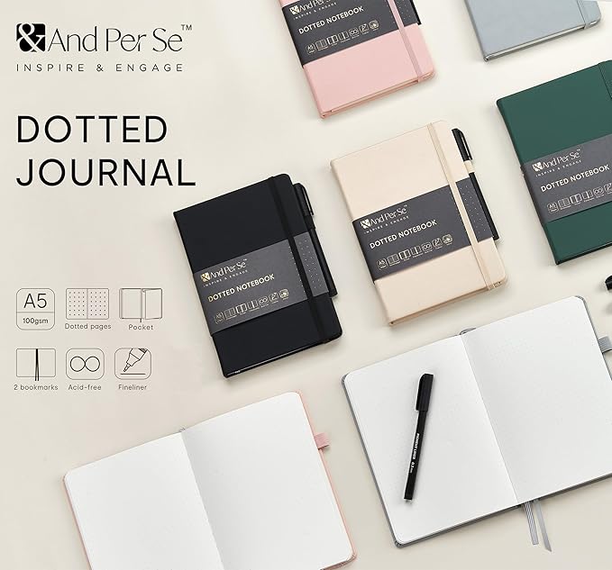 &And Per Se Dotted Journal Notebook, A5 Hardcover Dotted Notebook, 160 Pages 100GSM Thick Paper Dot Grid Journal with Fineliner Pen (Purple)