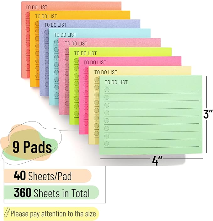 Mr. Pen- to Do List Sticky Notes, 3"x4", 9 Pads, 360 Sheets, Lined Checklist Sticky Pads with Smooth Writing, Easy Peel-Off, Thick Paper for Planning, Office, School & Daily Tasks
