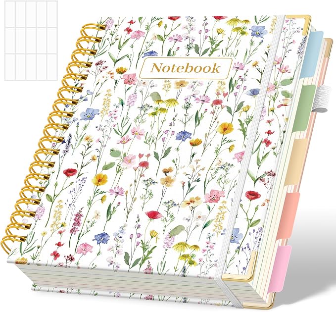 SKYDUE Sprial Notebook With Dividers Tabs, 5 Subject Notebook College Ruled