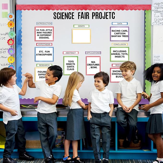 Sinload 92 Pcs Science Fair Board Supplies 60 Trim Scalloped Poster Boards 18 Presentation Subtitles 6 Project Titles 8 Letter Sticker for Classroom Display Boards(Pastel,Wave)