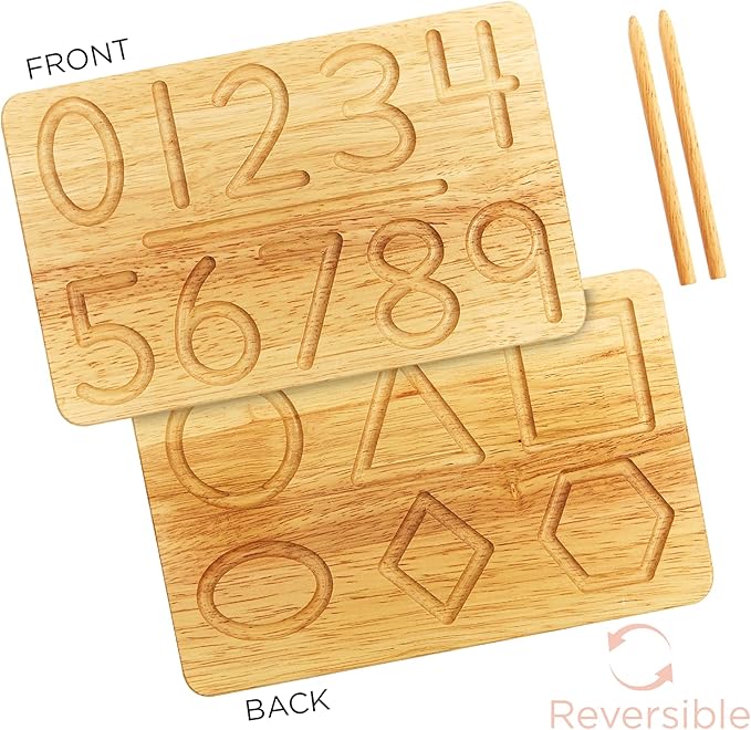 Montessori & Me Wood Number Tracing Board - Montessori Numbers and Shapes Complements Wooden Letter Tracing Board - Large Wooden Print Numbers for Toddler to Preschool