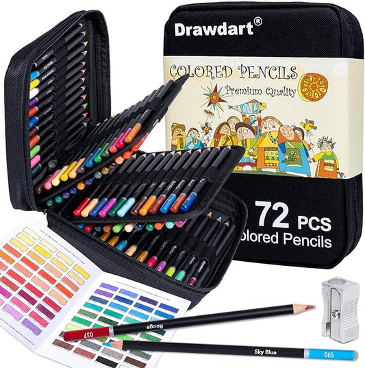Drawdart 75 PCS Colored Pencils for Adult Coloring Books, 72 Colored Pencils with Zipper Case, Sharpener, Soft Core Oil-Based Coloring Pencils for Artists Drawing Sketching Blending Shading