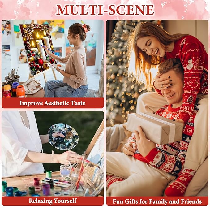 NAIMOER Christmas Candles Paint by Numbers Kits for Adults Beginner with Wooden Framed, Color by Numbers on Canvas Painting Kits for Adults, Easy Paint DIY Acrylic for Home Wall Decor 8X12 Inch