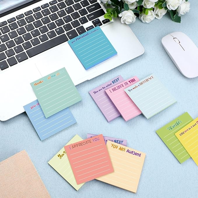 Yinder 12 Pcs Inspirational Sticky Notes Cute Motivational Sticky Notes Pad End of Year Employee Appreciation Gifts Bulk for Teacher Nurse Coworkers Office Supplies 3 x 3'' (Appreciation,Light)