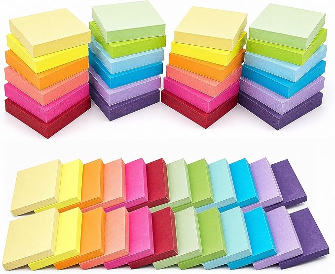 Agoer 2400 pcs Small Sticky Notes,2 x 1.5 Colored Notes Pads,24 Pack Bright Colors Self-Stick Notes,Super Adhesive Sticky Notes,Mini Post Stickies for Office Home School (12 Colours)
