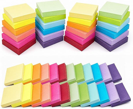 Agoer 2400 pcs Small Sticky Notes,2 x 1.5 Colored Notes Pads,24 Pack Bright Colors Self-Stick Notes,Super Adhesive Sticky Notes,Mini Post Stickies for Office Home School (12 Colours)