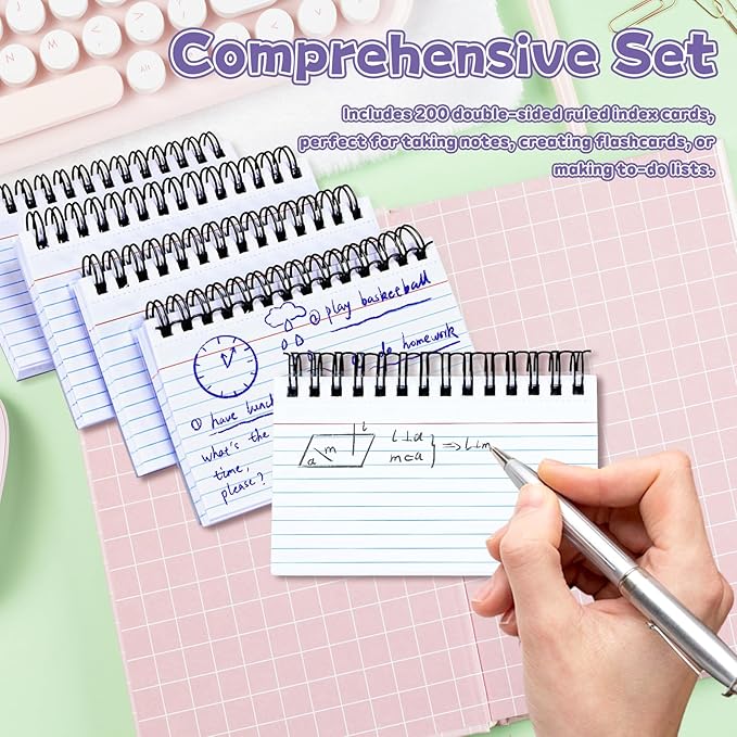 Tecmisse 200 PCS Index Cards, 3x5 Inches Spiral Bound Index Cards, Ruled Flashcards, White Notecards for Taking to Do List, School and Office Use (White)
