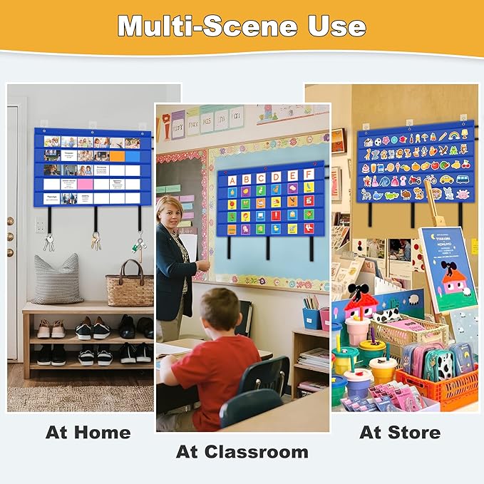 AKAYOK Bulletin Board Borders Storage Pocket Chart - Clear 5 Pocket Chart for Classroom Homeschool Office, Teacher Supplies for Word Wall/Letter Cards/Sentence Strips