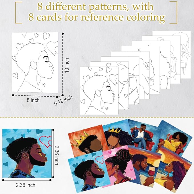 Cholemy 36 Pcs Paint and Sip Kit for Adults 8''x10'' Pre Drawn Canvas for Painting DIY Afro Acrylic Painting Kit Wood Easel Brushes Date Night Bulk for Father's Day Party Gifts(Couple)