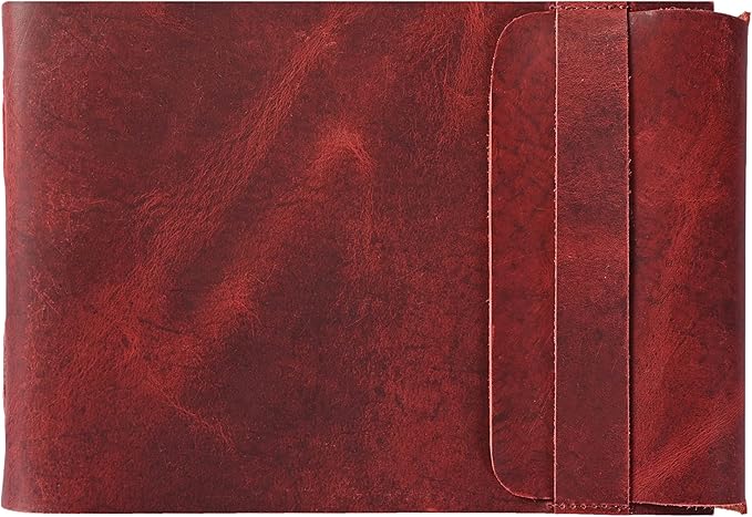 Leather Drawing Journal Daily Travel Diary, Antique Handmade Vintage Bound Rustic Writing Notebook, Genuine Leather Unlined Cream Paper, Art Sketchbook, 7x10 Inches-Red