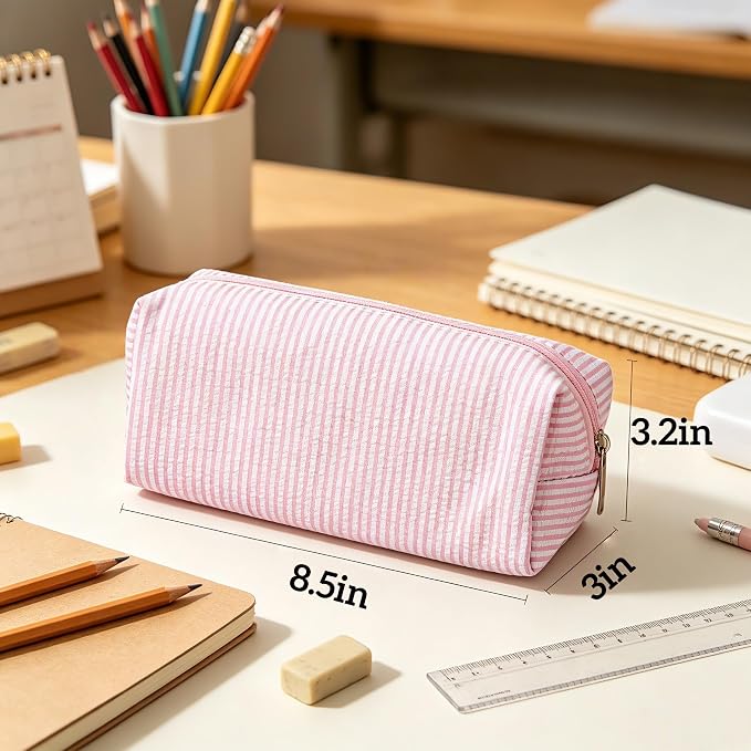 Pencil Case, Pencil Pouch for Women, Pencil Case Small, Pencil Pouch Aesthetic (Striped pink)