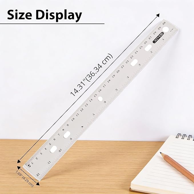 BAZIC Products Plastic Clear Rulers 12 inch (30cm), Inches Centimeter Metric Ruler Measuring Long Ruler, Straight Edge Ruler for Students School Supplies, 4-Pack