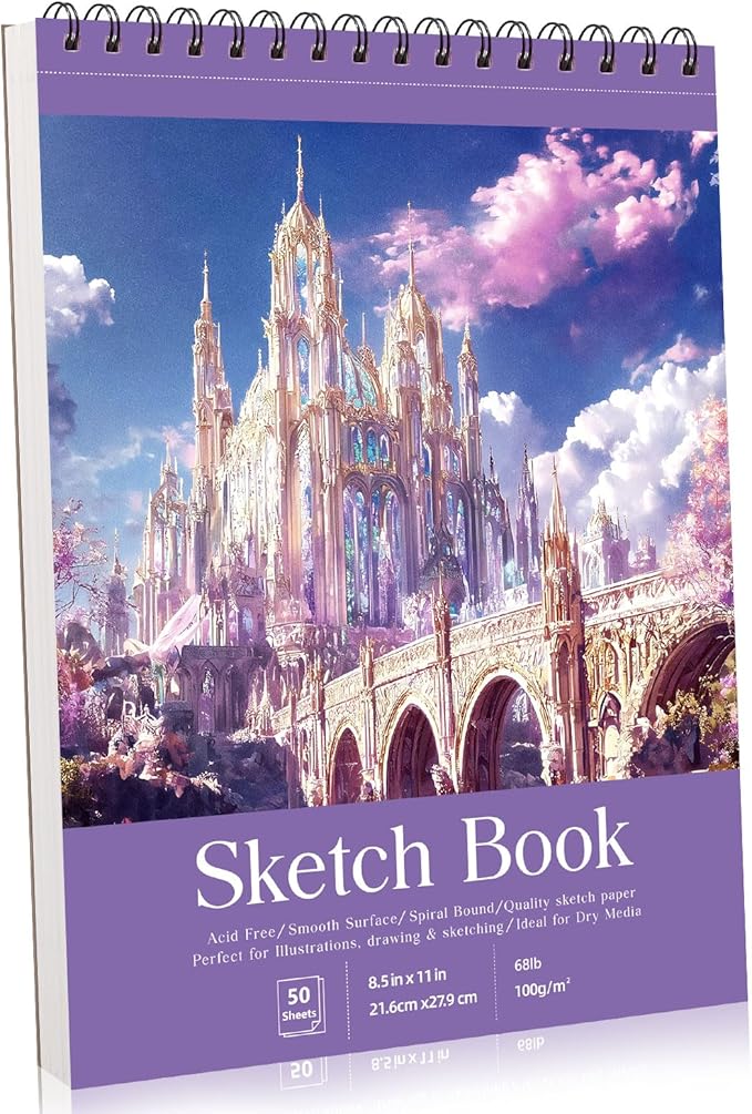 Sketch Book 8.5×11 inch, Spiral Bound Sketch Pad 100 Sheets (68lb/100gsm), Acid-Free Sketchbook for Drawing Painting Sketching, Art Paper Drawing Supplies for Teens Adults Artists Ideal Gifts（Purple）