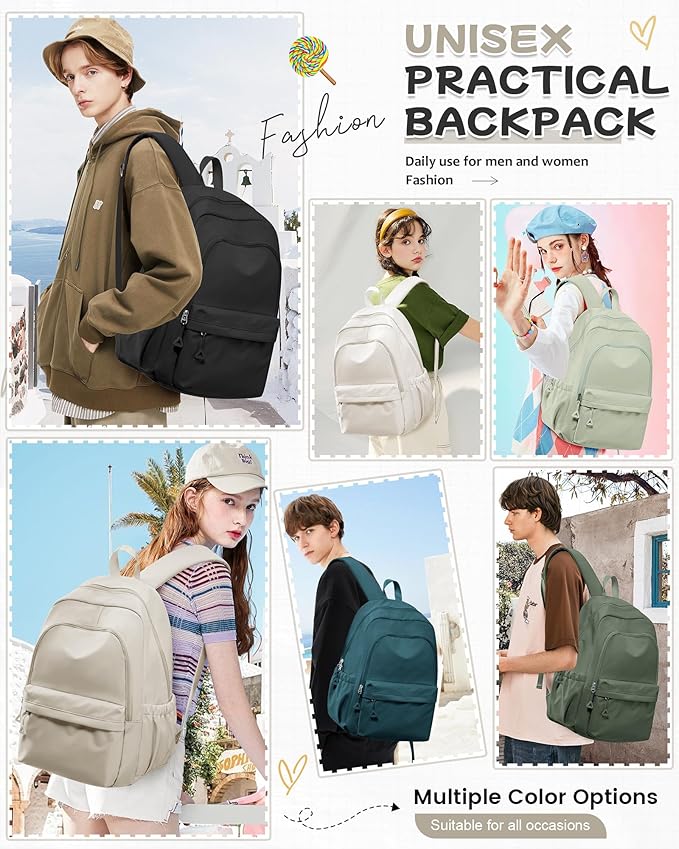 BJLFS Khaki School Backpack for Girls Women Waterproof High School Book Bag Cute Backpack for Men Teens Boys, Lightweight Simple Middle School Back Pack Daypack