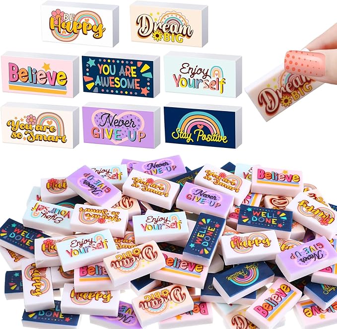 Dunzoom 100 Pcs End of Year Inspirational Pencil Erasers Bulk for Kids Back to School Fun Motivational Eraser School Office Supplies for Students Classroom Office Teacher Artists(Boho)