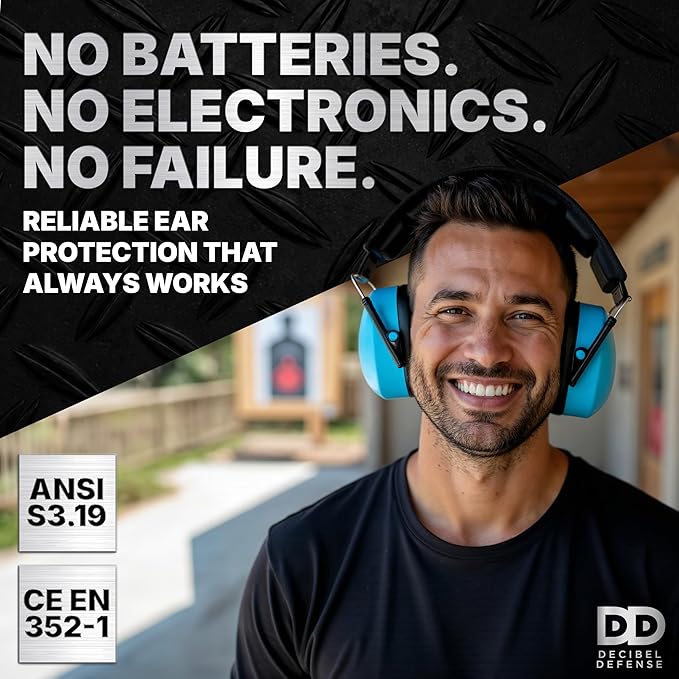 DECIBEL DEFENSE Professional Safety Ear Muffs 37dB NRR - The HIGHEST Rated & MOST COMFORTABLE Ear Protection For Shooting & Industrial Use - THE BEST HEARING PROTECTION...GUARANTEED (BLUE)