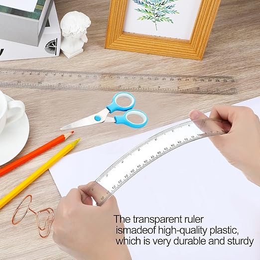YYJ HOME Clear Plastic Ruler, 12 Inch, 3 Pack, Transparent, Acrylic, Plastic Construction