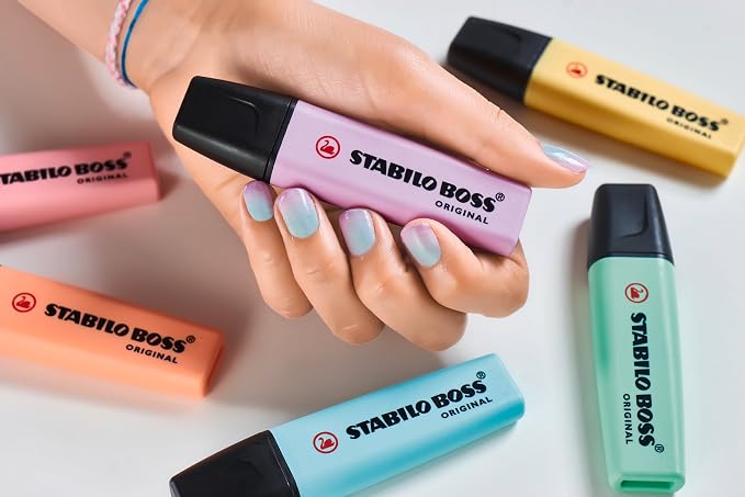 STABILO - BOSS ORIGINAL Pastel - Highlighter - Pack of 4 - Hint of Mint, Pink Blush, Lilac Haze, Touch of Turquoise