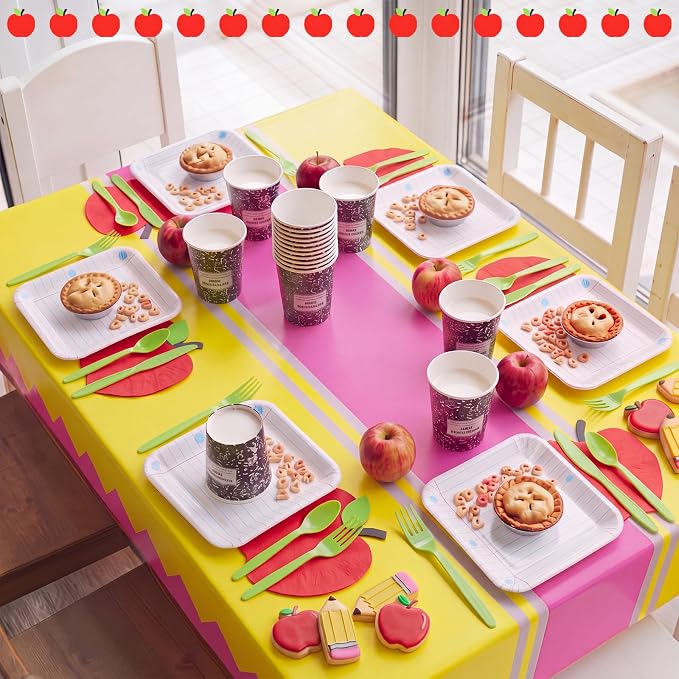 Reallnaive 146 Pc Preschool Kindergarten Graduation Party Decoration Notebook Paper Plate Teacher First Day Back to School Party 24 Set Disposable Tableware Pencil Tablecloth for Classroom Pre K Grad