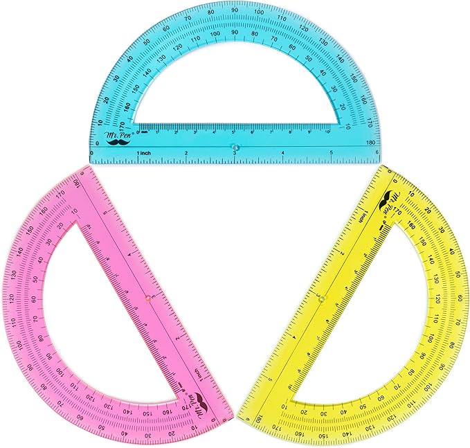 Mr. Pen- Protractor Set, 4", 3 Pack, Clear Plastic Protractors for Measuring Angles, 180° Small Protractor for Students, School, Math, Geometry, Drafting & Technical Drawing