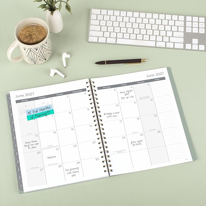Mead Planner 2026-2027 Weekly & Monthly Academic 15-Month April-June, 8.5" x 11", Soft Grass (CAW62093) (Pack of 12)