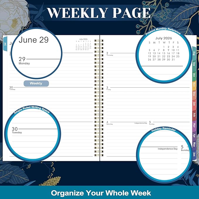 Planner 2026-2027 - Academic Planner 2026-2027, Jul 2026 - Jun 2027, Planner Weekly and Monthly, 8.5" x 11", Monthly Tabs, Twin-Wire Binding, Holidays, Back Pocket, Habit Tracker