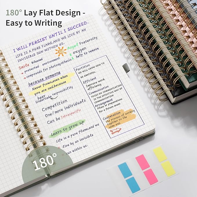 EMSHOI Spiral Graph Notebook, 300 Pages, A5 Small 5.7"x8.22", 100 GSM Thick Paper, PU Leather Hardcover, 5mm Grid Journal for Work School Math Engineering Writing Graphing, Dark Green