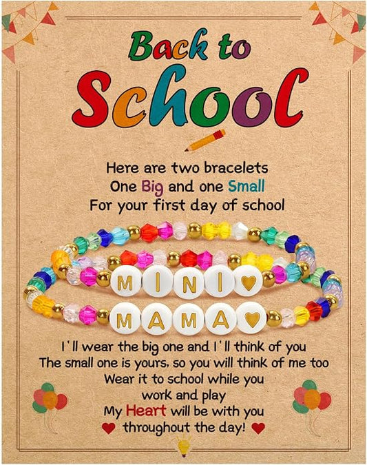 BAYLAY Back to School Bracelet - First Day of School Preschool/Kindergarten/1st Grade/2nd Grade/Back to School Stuff Gifts Supplies Mommy and Me Mommy Daughter Bracelets Heart Beaded Bracelets Gifts