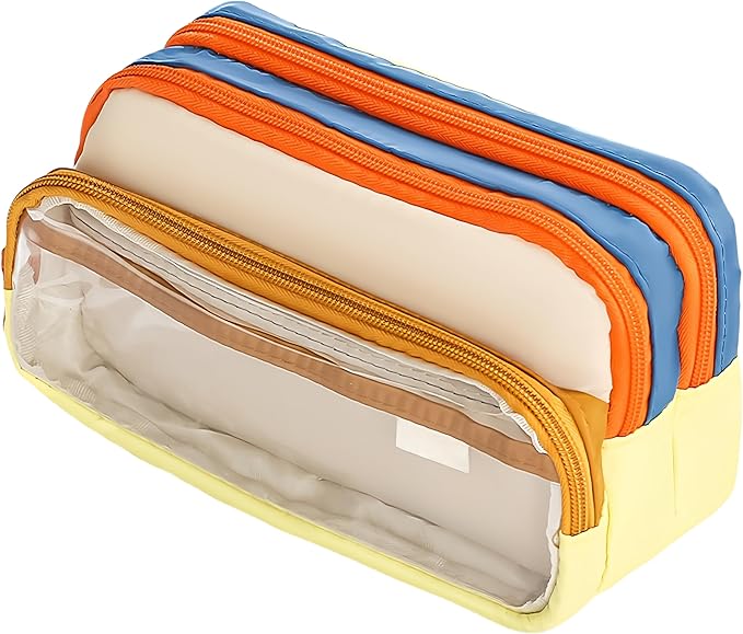 4-Layer Transparent Large Capacity Pencil Case - Ins Aesthetic Japanese Style Makeup & Supplies Organizer Pouch (Orange)