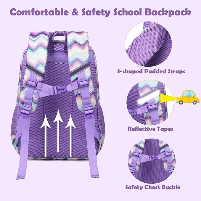 Kimwadalh School Backpack for Girls, Backpack with Lunch Box Pencil Case for Preschool Elementary High School Girls Boys