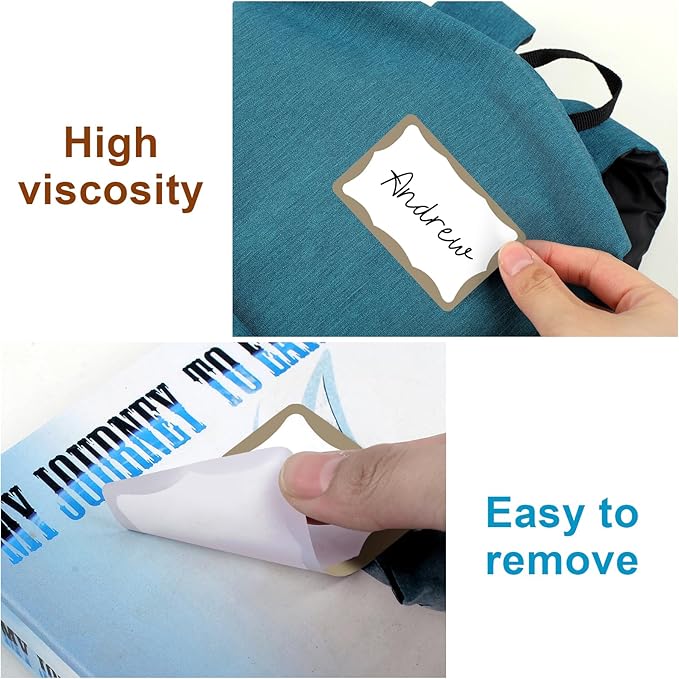 390Pcs Name Tags, 3in x 2in Name Tag Stickers, Name Tags Sticker for School Office Home（White with Brown Border）