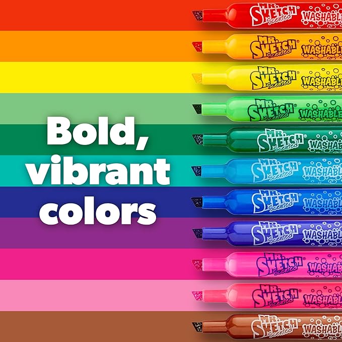 Mr. Sketch 2003992 Scented Washable Markers, Chisel Tip, Assorted Colors, 36 Count