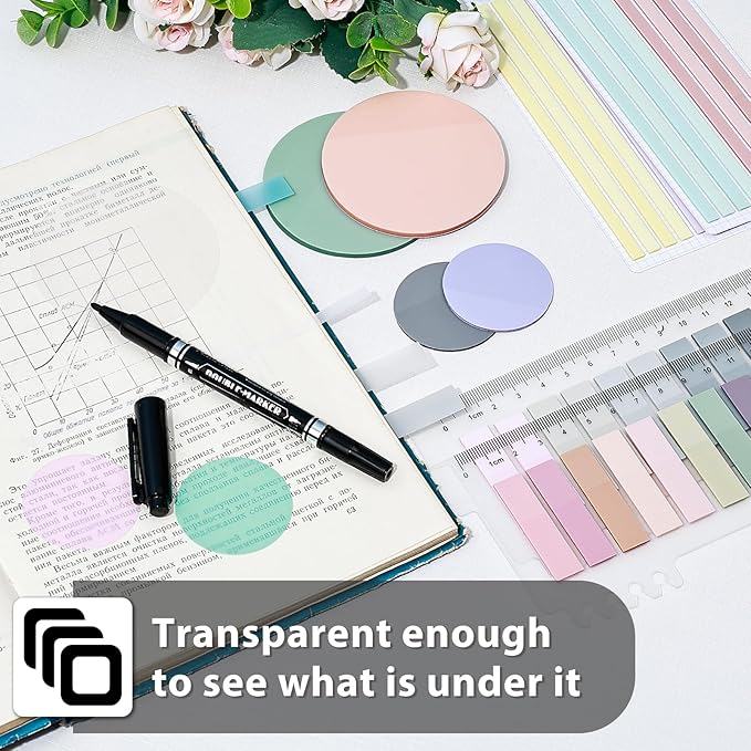 870 Sheets Transparent Sticky Notes, Clear 3 x 3 Round Sticky Notes with Marker, Waterproof Translucent Annotation Index Tabs for Bible Study Journaling Supplies