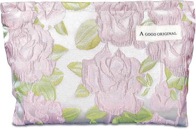 STARDW Cute Floral Makeup Bag Organizer Travel Cosmetic Pouch for Women | Aesthetic Cosmetic Bag with Zipper, Large Capacity Travel Toiletry Bag, Purse Organizer Pouches, Canvas Lining