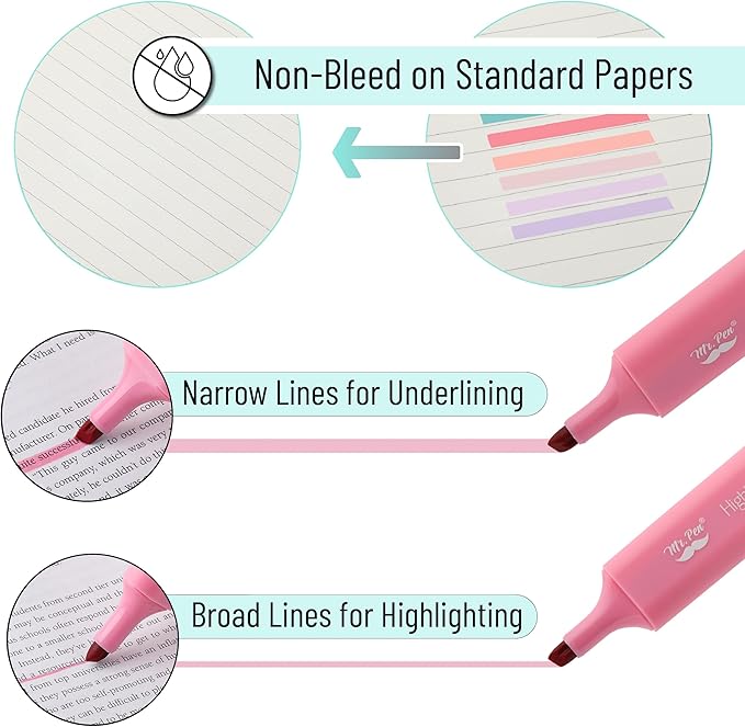 Mr. Pen- Highlighters, 8 Pack, Morandi Colors, Highlighters with Firm Chisel Tip, Quick Dry & Non-Toxic, No Bleed on Standard Paper, Ideal for Highlighting, Underlining, Journaling & Coloring