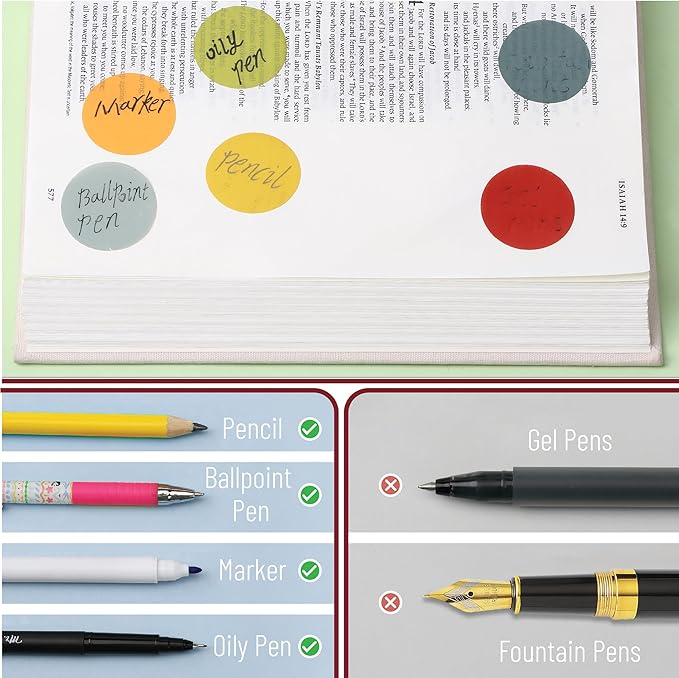 Mr. Pen- Round Transparent Sticky Notes, 1.1” Diameter, 14 Pads, 560 Sheets, Colorful, Water-Resistant See-Through Sticky Notes & Fineliner, Smooth Writing, Note Tabs for Bible Journaling, Studying