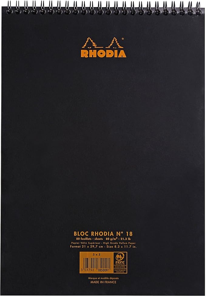 Rhodia Wirebound Notepad, A4, Lined - Black