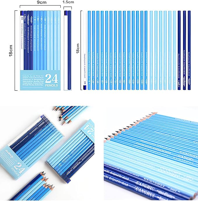 YYMIYU 24 Drawing Pencils Set, Art Sketching Pencils Charcoal Set 14B,12B,11B,10B,9B,8B,7B,6B,5B,4B,3B,2B,B,HB,H,2H,3H,4H,5H,6H,& Soft Neutral Hard Charcoal Pencils