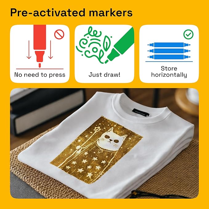 ARTISTRO 2 Gold Dual-Tip Fabric Markers - Fabric Decorating Kit - Permanent for Clothes - Acrylic Paint Pens for Sneakers, Bags, Shoes, Textile, Canvas, Sewing, Craft, DIY - Brush and Fine Tip