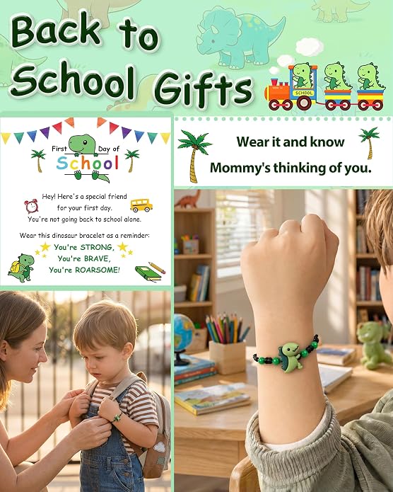 PEALICIOUS Dinosaur Bracelets for Boys, Back to School Birthday Son Gifts | First Day of Kindergarten Bracelet, Adjustable Dino Gifts Match Dinosaur Costume, Birthday Gifts for Boys Son Grandson