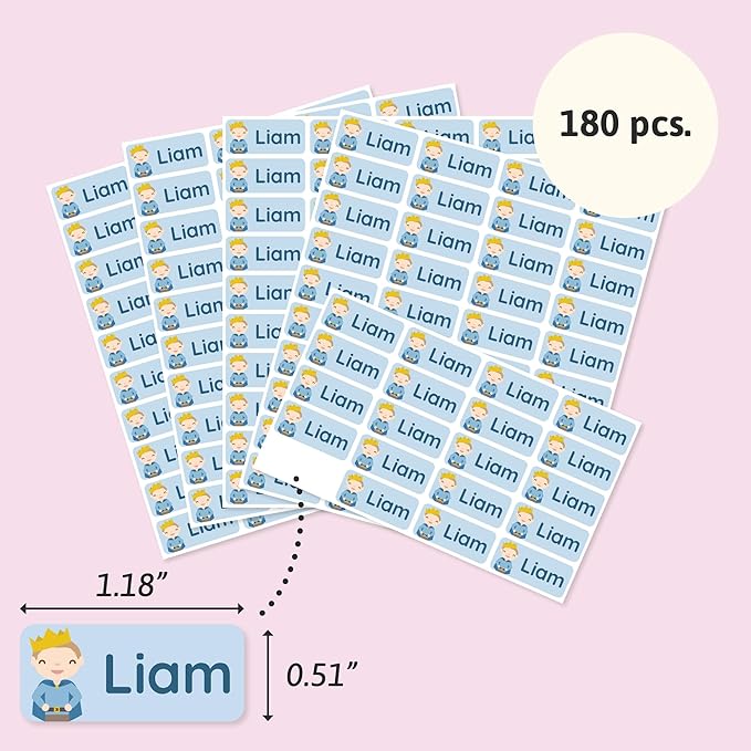 Personalized Name Labels for Kids (180) – Custom Waterproof & Durable Stickers for Clothing, Daycare, Office & School Supplies - Fairytale